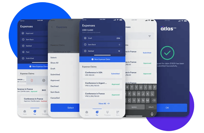 Atlas HXM平台费用管理的屏幕演示